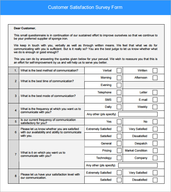 customer satisfaction survey form