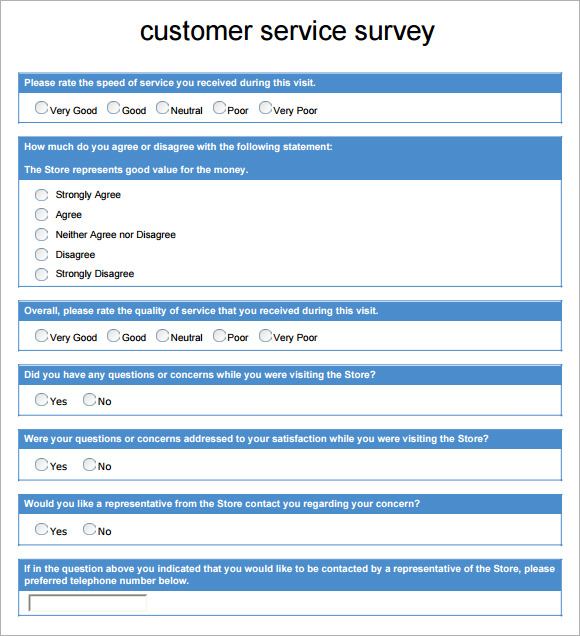 customer services survey example