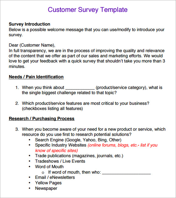 customer survey sample