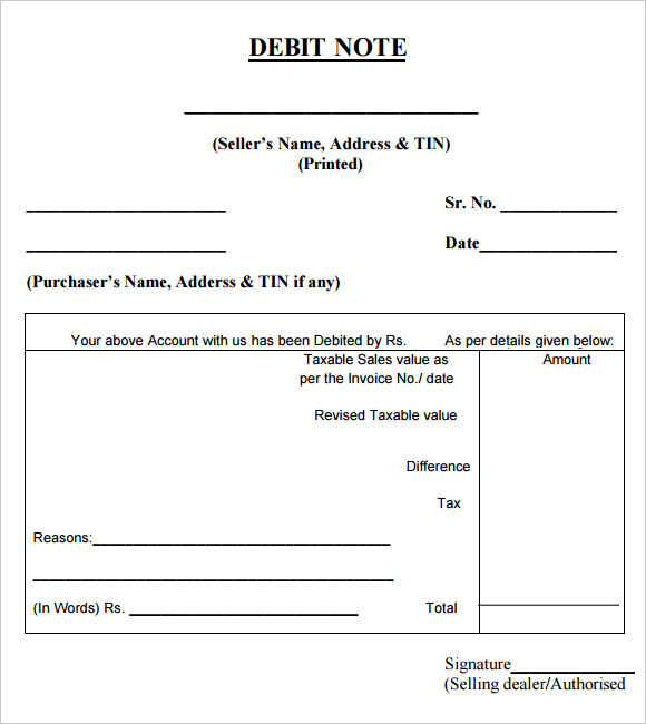 debit note template