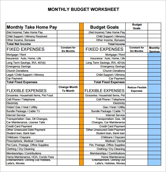 sample budget personal blank