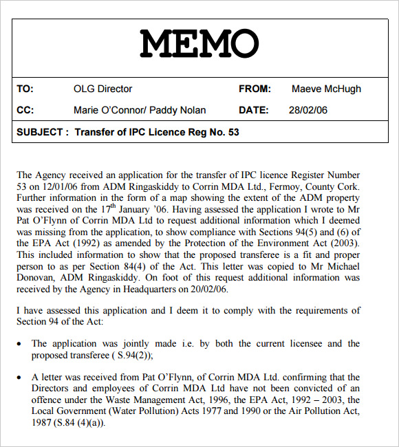 internal memo format