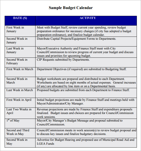 monthly budget calendar template