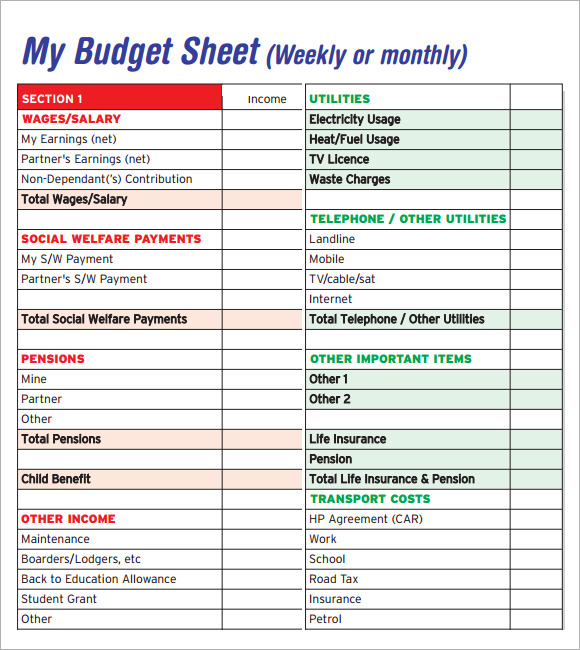 sample bay area personal budget