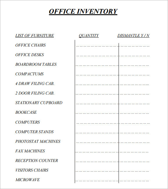 office inventory list pdf