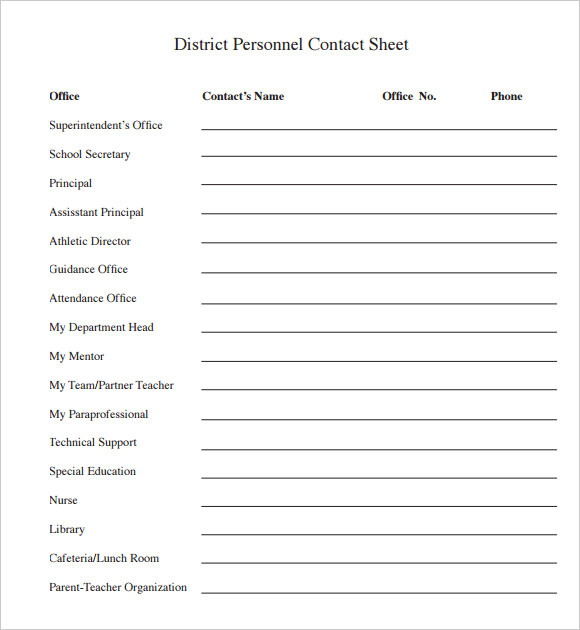 FREE 8 Sample Contact Sheet Templates In Google Docs Google Sheets 