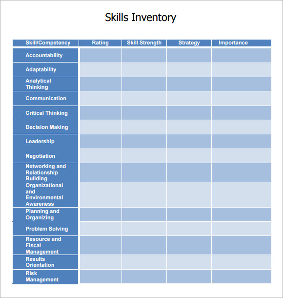 FREE 12 Skills Inventory Templates In PDF