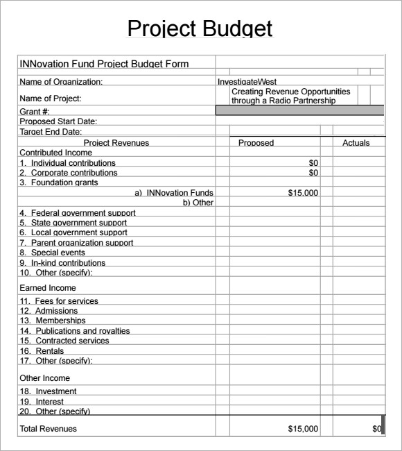 8 Sample Project Budget Templates To Download Sample Templates 3328