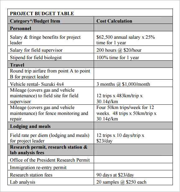 project budget worksheet
