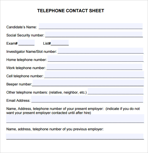 6 Sample Contact Sheets Sample Templates