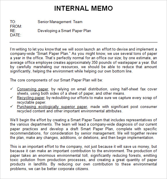 sample internal memo format