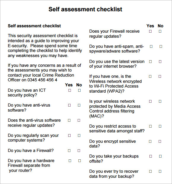 security assessment checklist