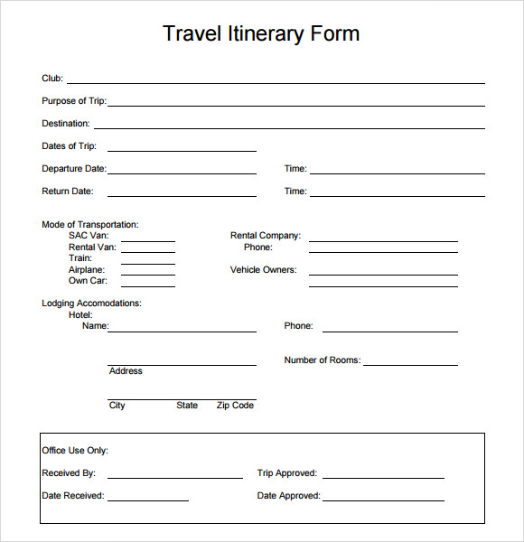 FREE 5+ Sample Travel Itinerary Templates in PDF WORD