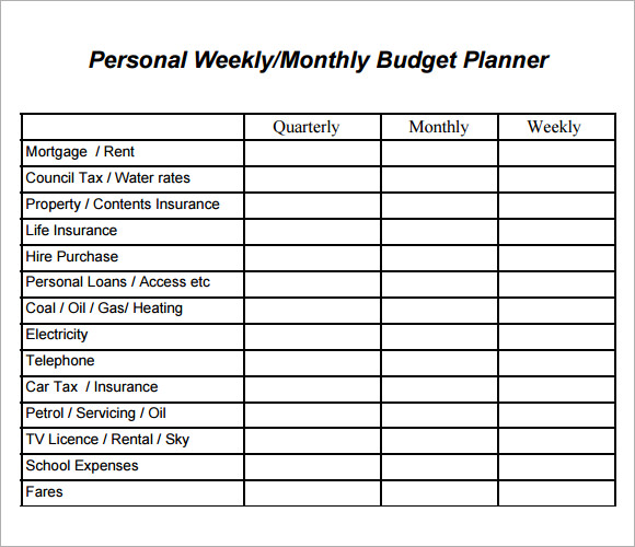 Printable Weekly Budget Planner