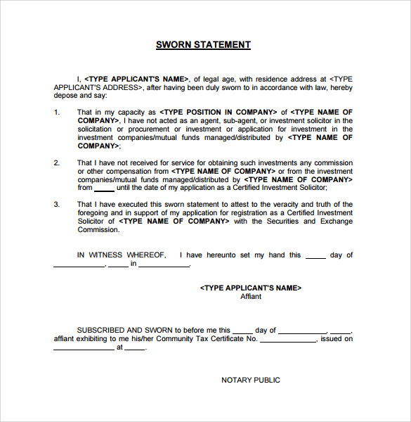 SWORN Statement Template 12+ Download Free Documents in PDF