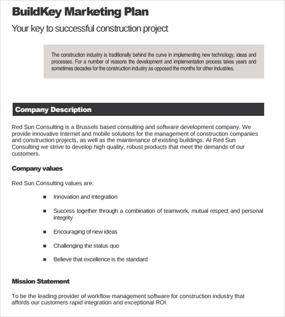 Free Construction Business Plan Template Encycloall