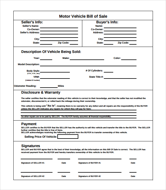 free 12 sample vehicle bill of sale templates in pdf ms word