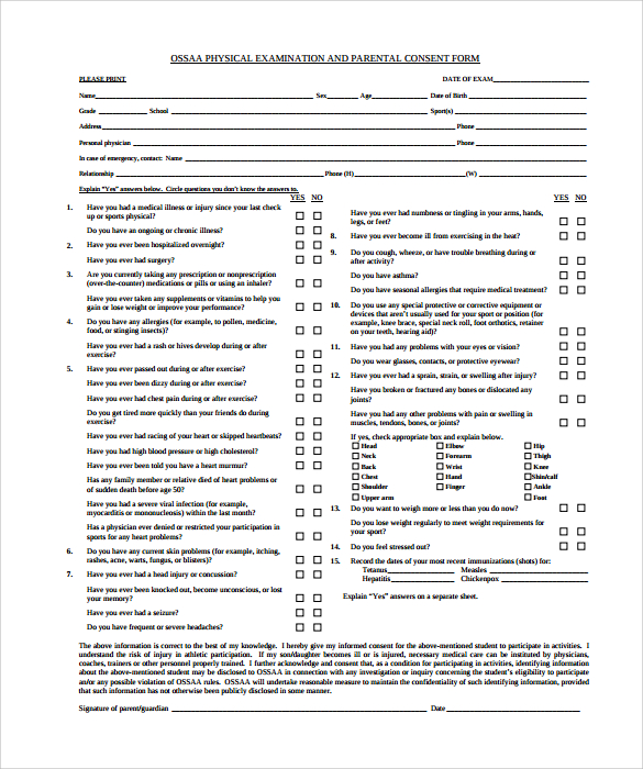 physical exam template form