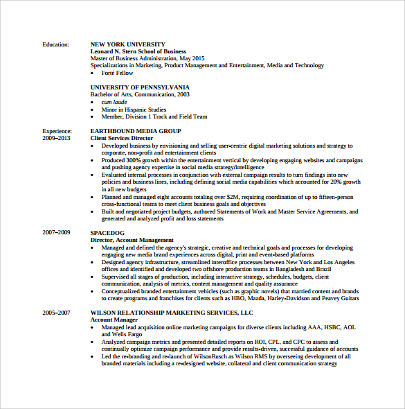 FREE 5+ Sample MBA Resume Templates in PDF PSD