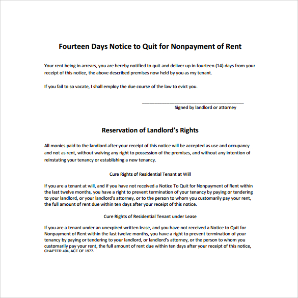 notice to quit for nonpayment of rent