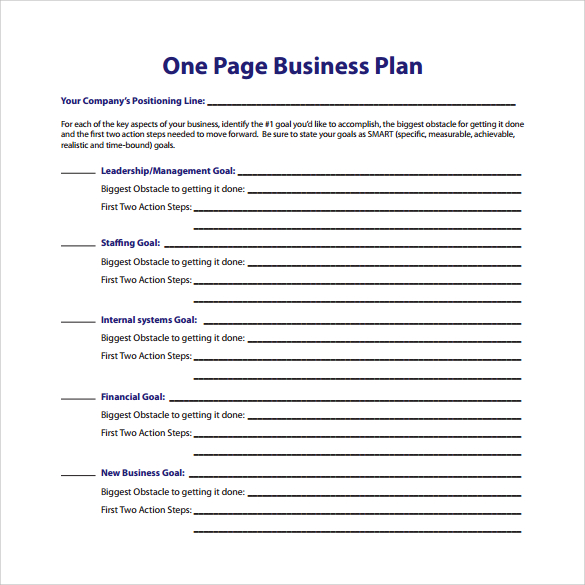 one page business plan template word doc