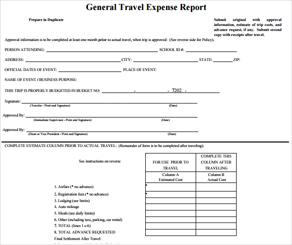 general travel expense report