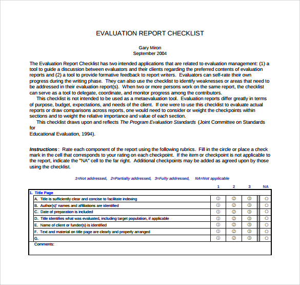 Template For Evaluation Report