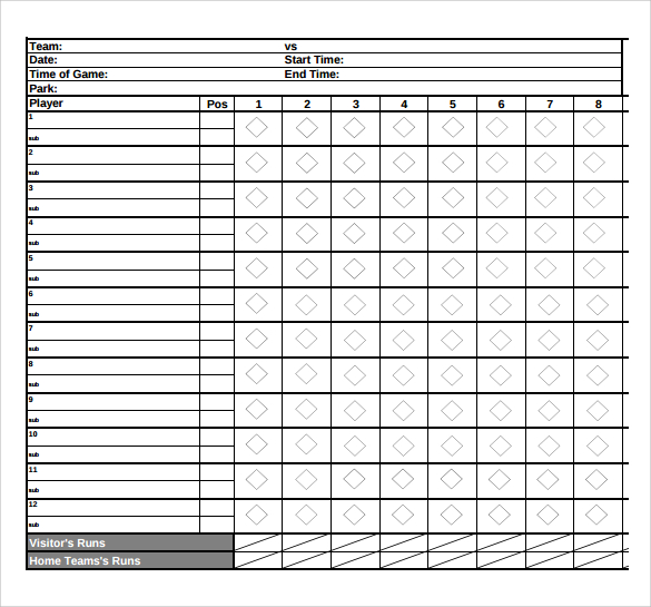 example of softball score sheet