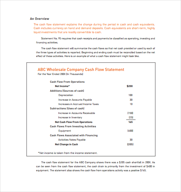 sample company cash flow statement