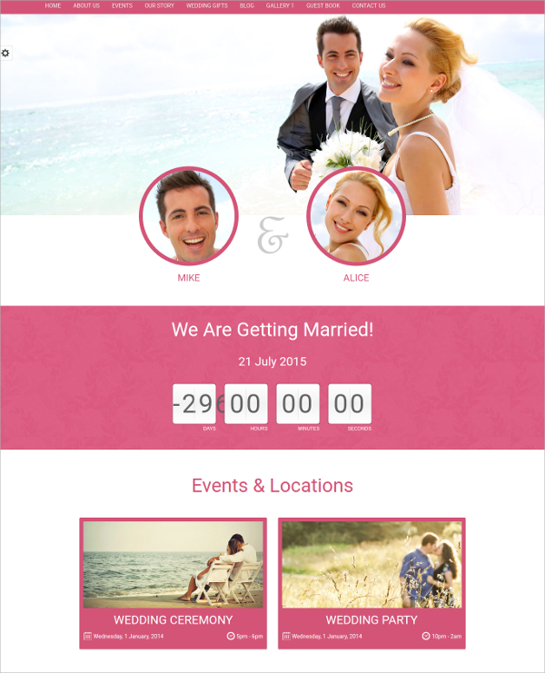 wedding timeline html website template