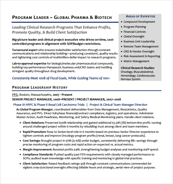 project manager resume sample free download