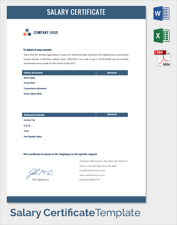 standard salary certificate template