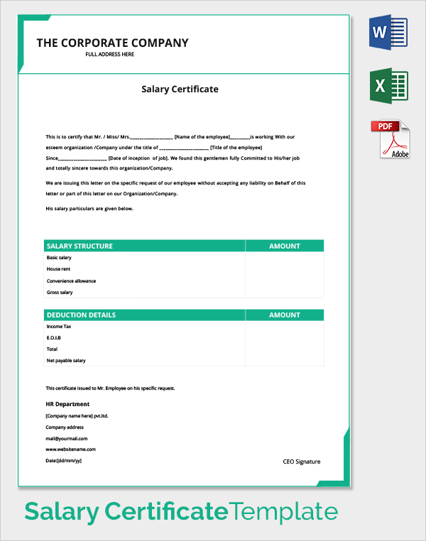 Annual Employee Monthly Salary Certificate Template