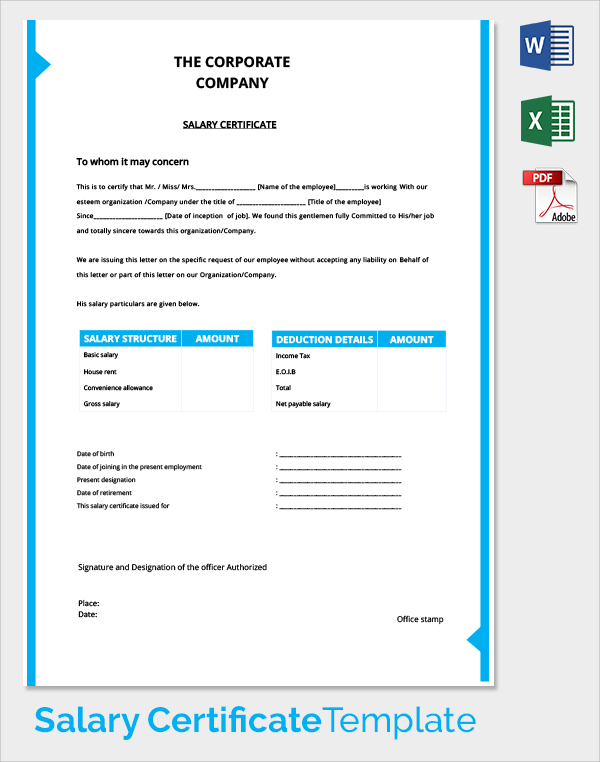 free corporate company salary certificate template