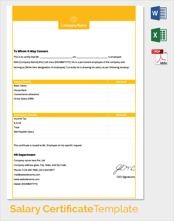 free employee annual salary certificate template