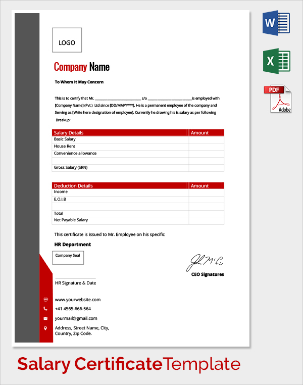salary certificate format template
