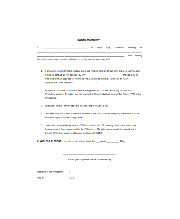 Sworn Statement Template from images.sampletemplates.com
