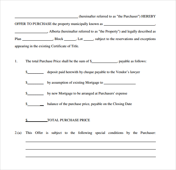offer to purchase real estate form