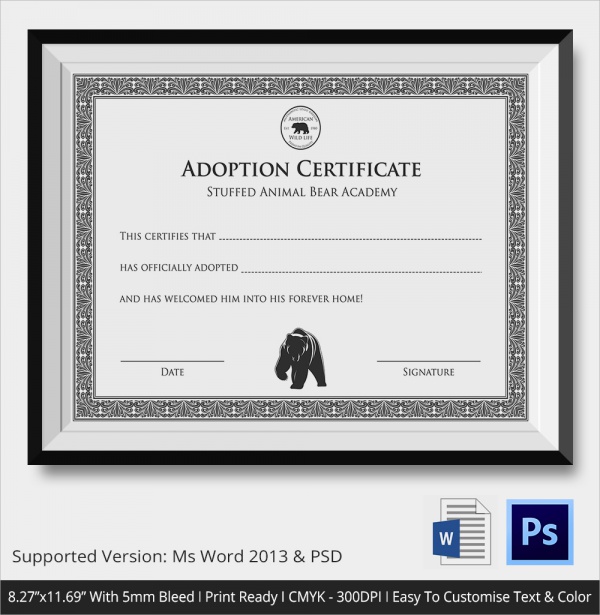 adoption certificate template