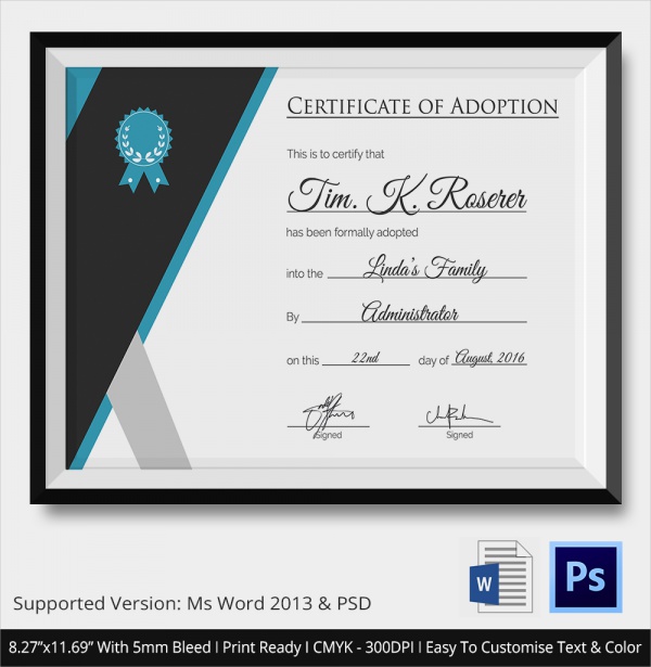 certificate of adoption