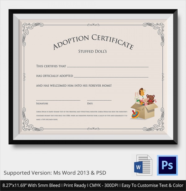 doll adoption certificate template