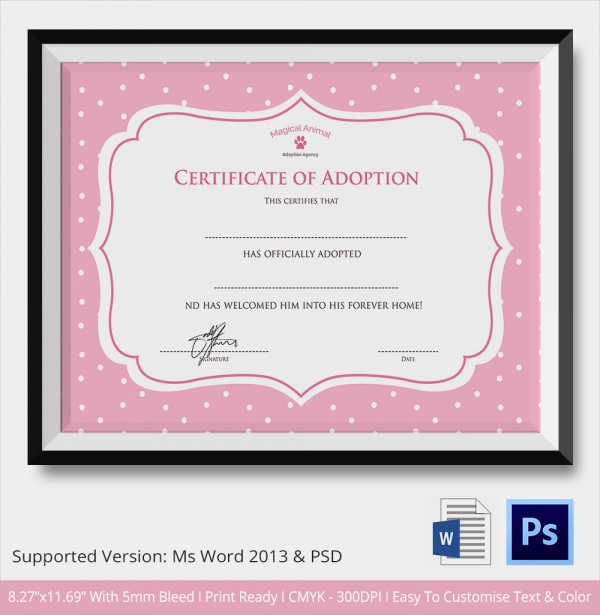 downloadable adoption certificate template