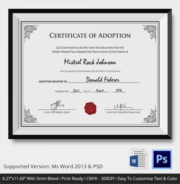 printable adoption certificate