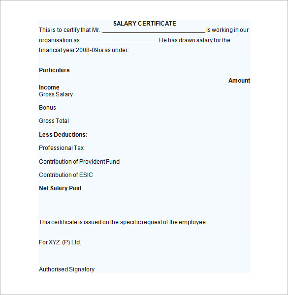 salary in excel format slip advance Templates    Sample 21 Certificate Templates Salary Sample