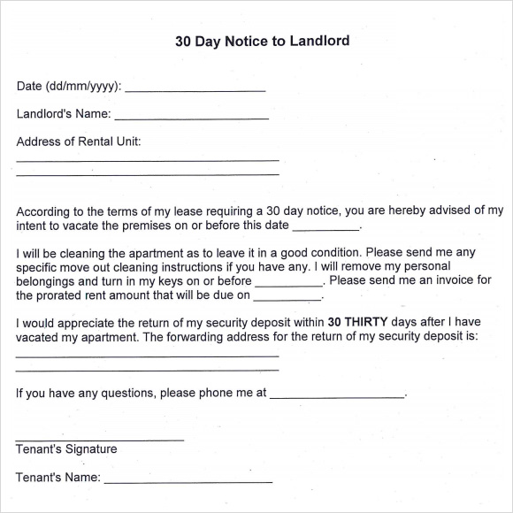 11+ 30 Day Notice Templates Sample Templates