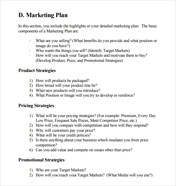 marketing strategy in business plan sample