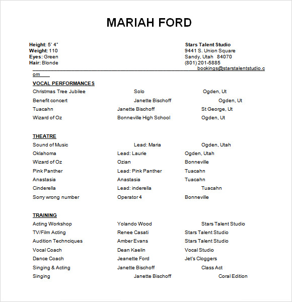 FREE 18 Useful Sample Acting Resume Templates In PDF