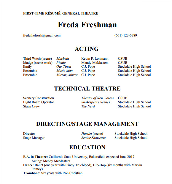 FREE 20+ Useful Sample Acting Resume Templates in PDF MS Word PSD