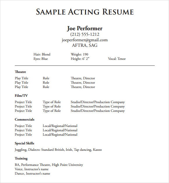 Acting Sample Resume