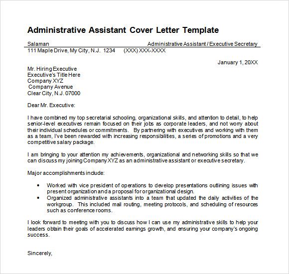 resume cover letter for administrative assistants